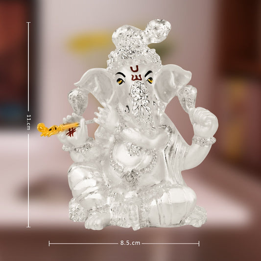 Diviniti 999 Silver Plated Ganesha Idol for Home Decor Showpiece (11X8.5CM)