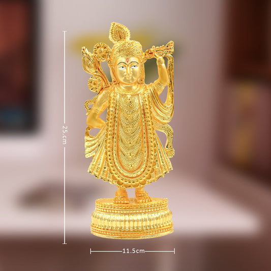 Diviniti 24K Gold Plated Shrinathji Idol for Home Decor Showpiece (25X11.5CM)