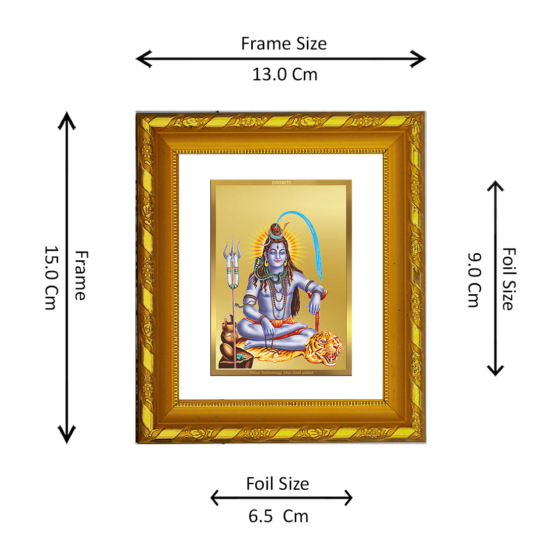 DIVINITI 24K Gold Plated Lord Shiva Wall Photo Frame For Home Decor, Puja, Housewarming (15.0 X 13.0 CM)