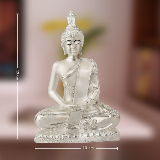 Diviniti 999 Silver Plated Buddha Idol for Home Decor Showpiece (19 X 13 CM)