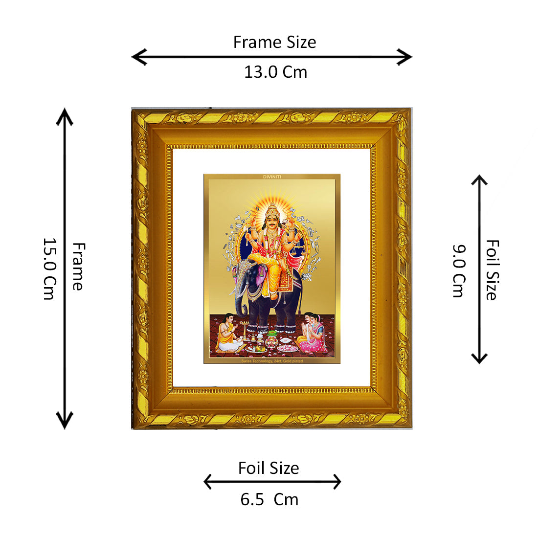 DIVINITI 24K Gold Plated Vishwakarma Photo Frame For Home Decor, Living Room, Puja (15.0 X 13.0 CM)