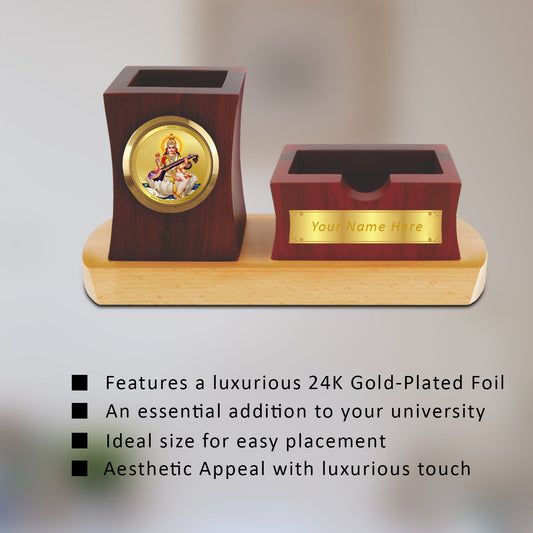 Diviniti Customized MDF Pen & Pad Holder With 24K Gold Plated Frame For University