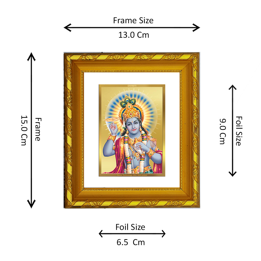 DIVINITI 24K Gold Plated Vishnu Ji Photo Frame For Home Wall Decor, Luxury Gift, Puja (15.0 X 13.0 CM)