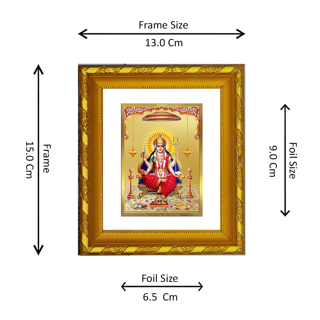 DIVINITI 24K Gold Plated Santoshi Mata Photo Frame For Home Decor, TableTop, Housewarming (15.0 X 13.0 CM)