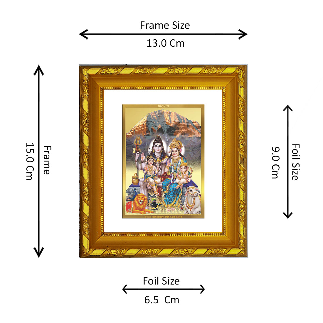 DIVINITI 24K Gold Plated Shiv Parivar Photo Frame For Home Decor, Festival Gift, Puja (15.0 X 13.0 CM)