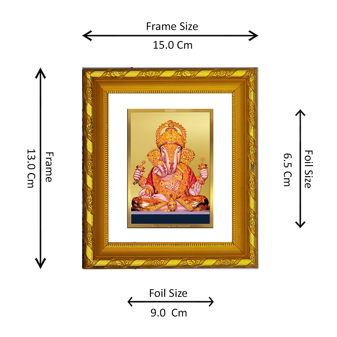 DIVINITI 24K Gold Plated Dagdu Ganesha Photo Frame For Home Decor, Prosperity, Luck (15.0 X 13.0 CM)