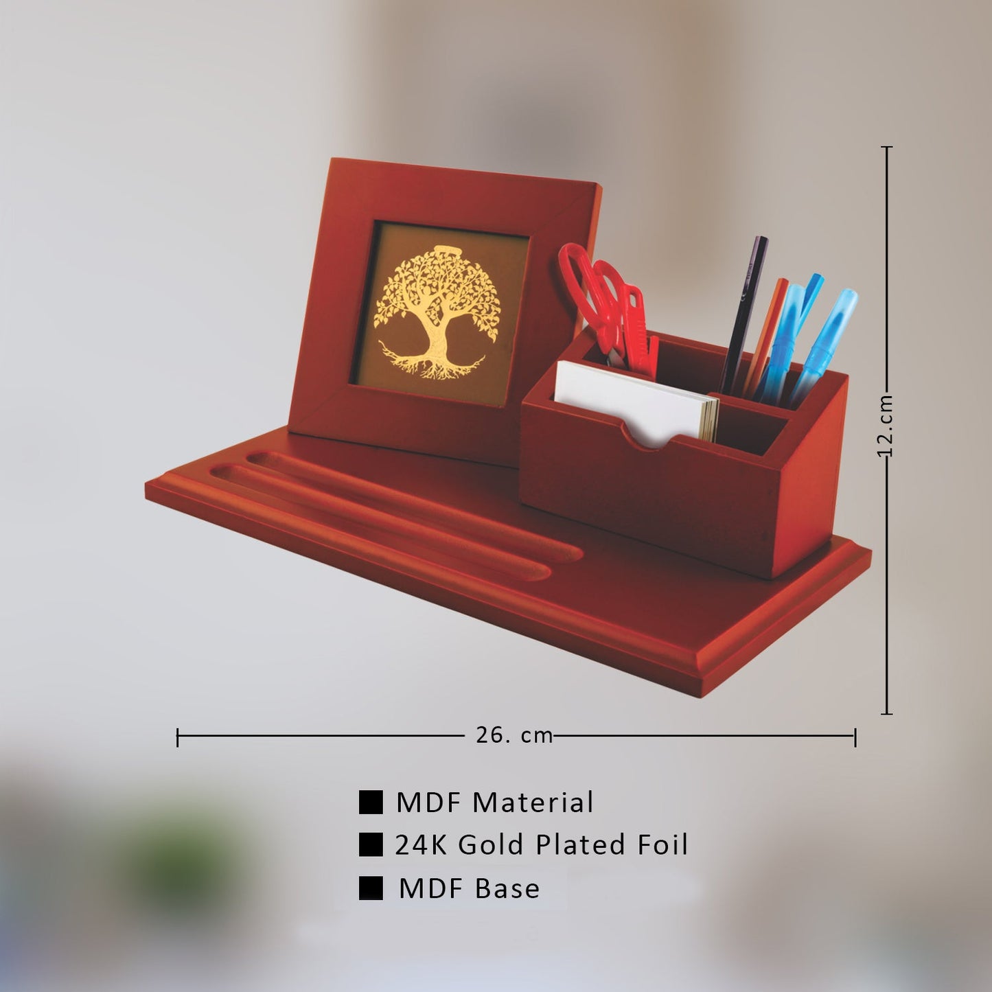 Diviniti Customized Pen Holder with 24K Gold Plated Tree of Life Frame For University (12 x 26 CM)