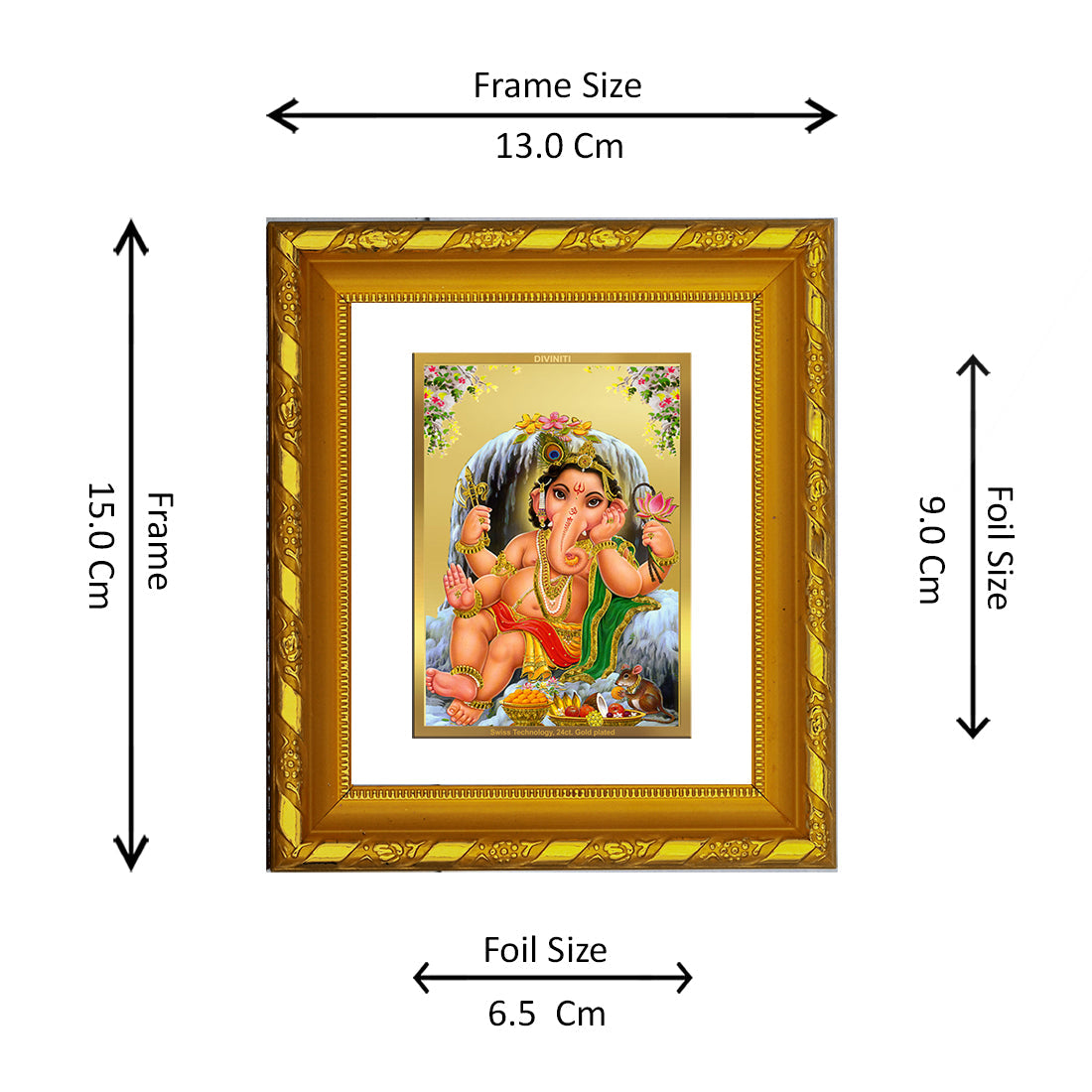 DIVINITI 24K Gold Plated Bal Ganesha Photo Frame For Home Wall Decor, Festival Gift (15.0 X 13.0 CM)