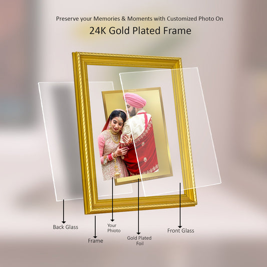 Diviniti Photo Frame With Customized Photo Printed on 24K Gold Plated Foil| Personalized Gift for Birthday, Marriage Anniversary & Celebration With Loved Ones|DG 056 S3