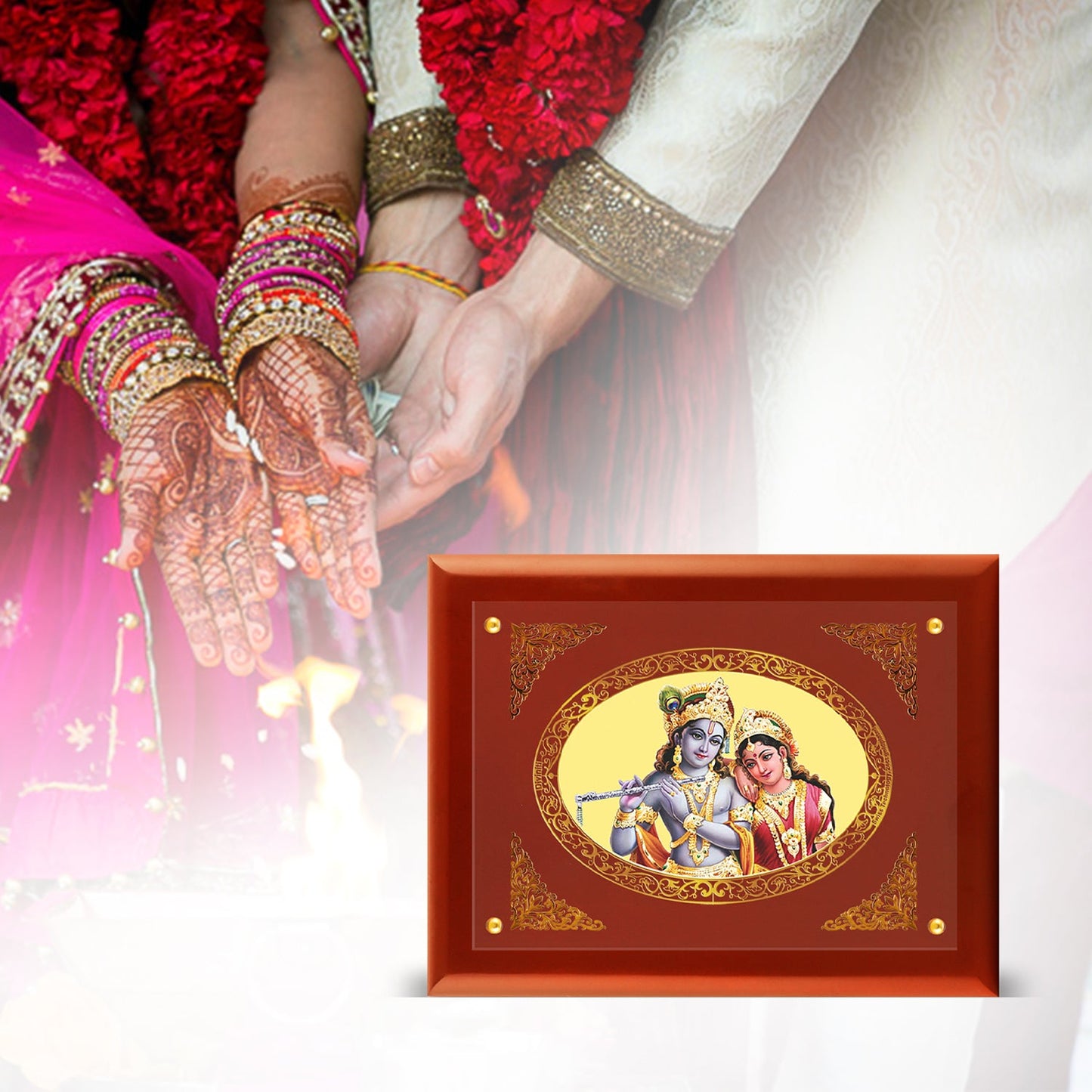 Diviniti 24K Gold Plated Radha Krishna Customized Photo Frame For Wedding Gift