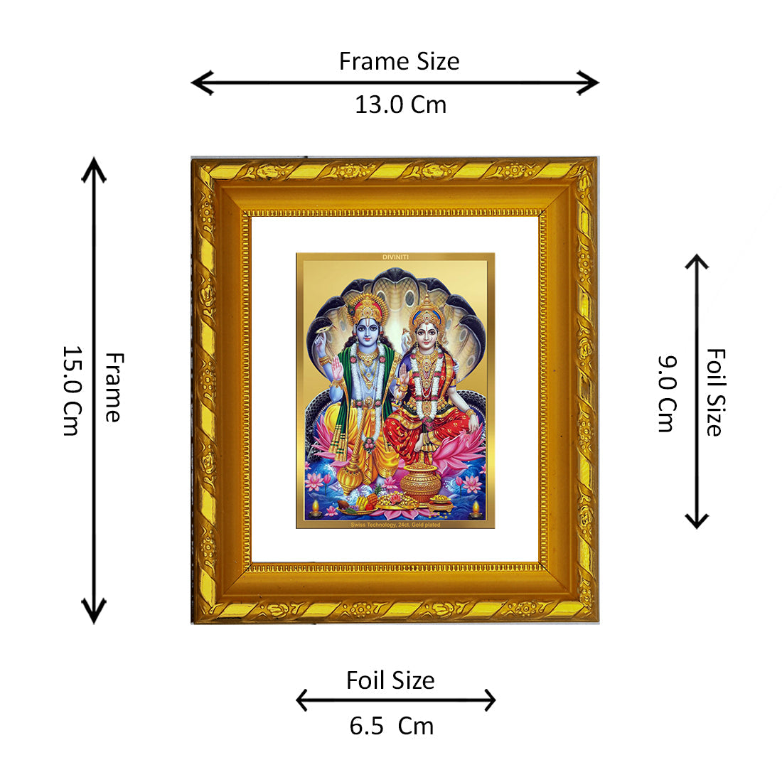 DIVINITI 24K Gold Plated Vishnu Lakshmi Photo Frame For Home Decor, Festival Gift, Puja (15.0 X 13.0 CM)