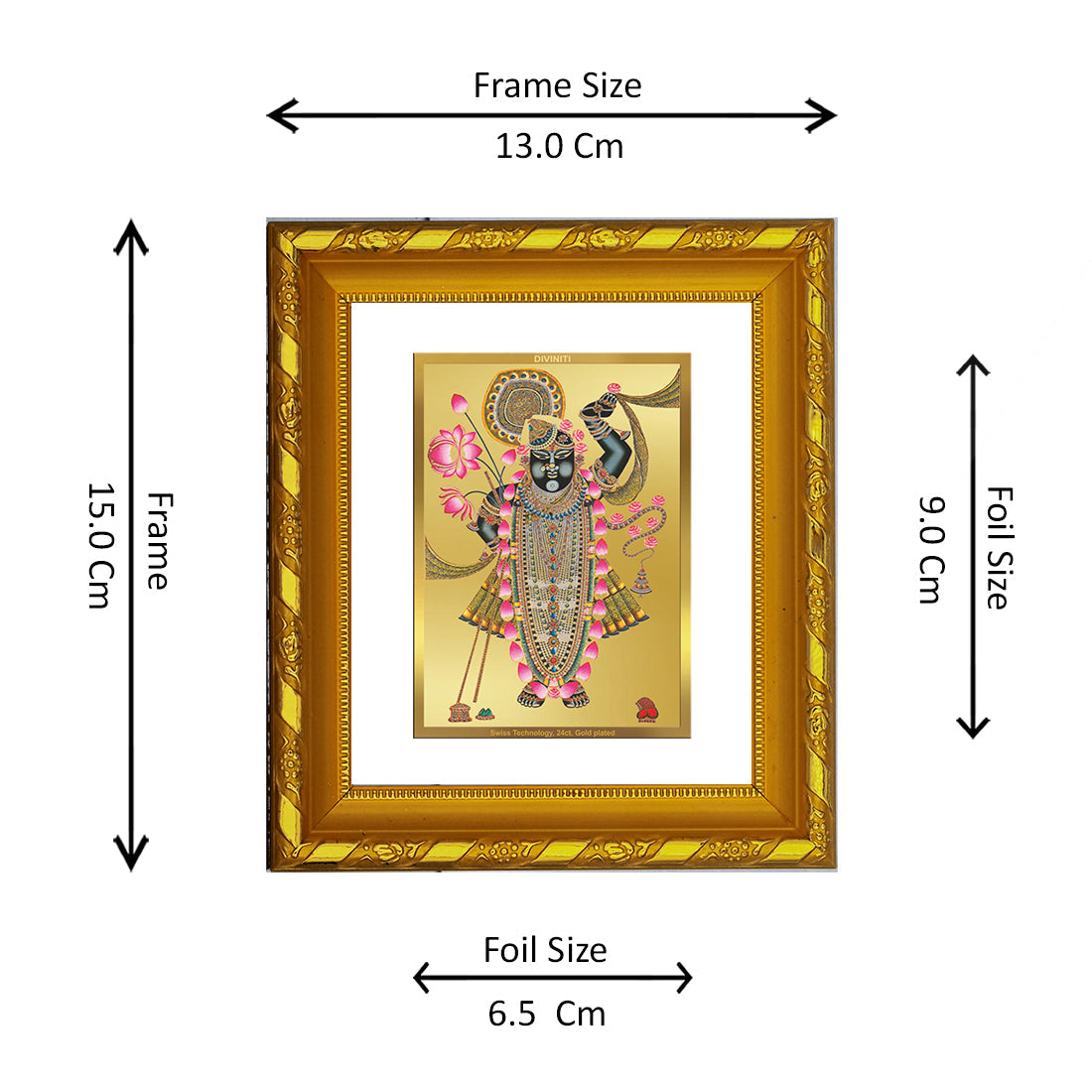 DIVINITI 24K Gold Plated Shrinathji Photo Frame For Home Decor, Living Room, Puja (15.0 X 13.0 CM)