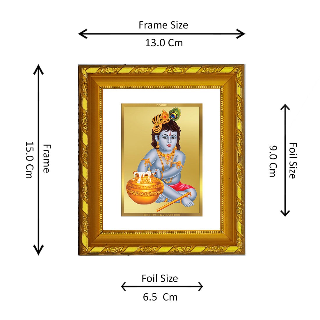 DIVINITI 24K Gold Plated Bal Gopal Photo Frame For Home Decor Showpiece, Wall Decor (15.0 X 13.0 CM)