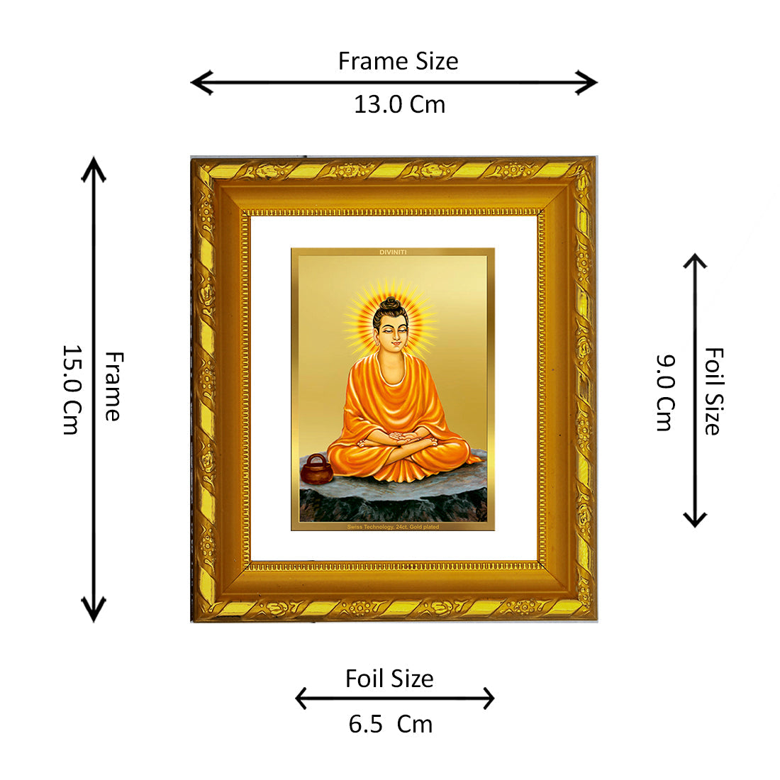 DIVINITI 24K Gold Plated Buddha Religious Photo Frame For Home Decor, Office, TableTop (15.0 X 13.0 CM)