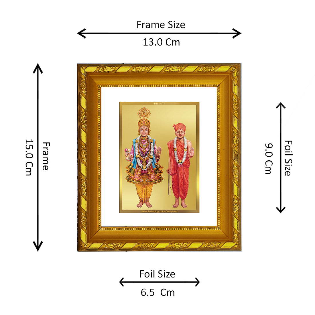 DIVINITI 24K Gold Plated Swaminarayan Photo Frame For Home Wall Decor, TableTop, Gift (15.0 X 13.0 CM)