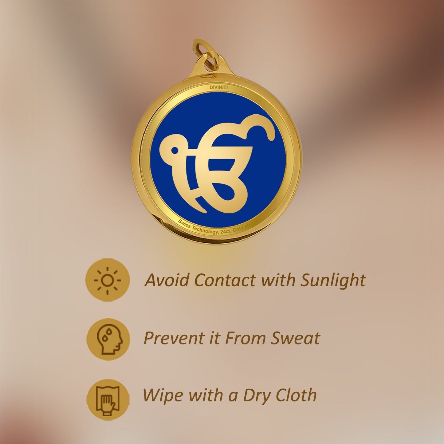 Diviniti 24K Gold Plated Khanda Sahib & Ek Onkar 22MM Double Sided Pendant For Men, Women & Kids