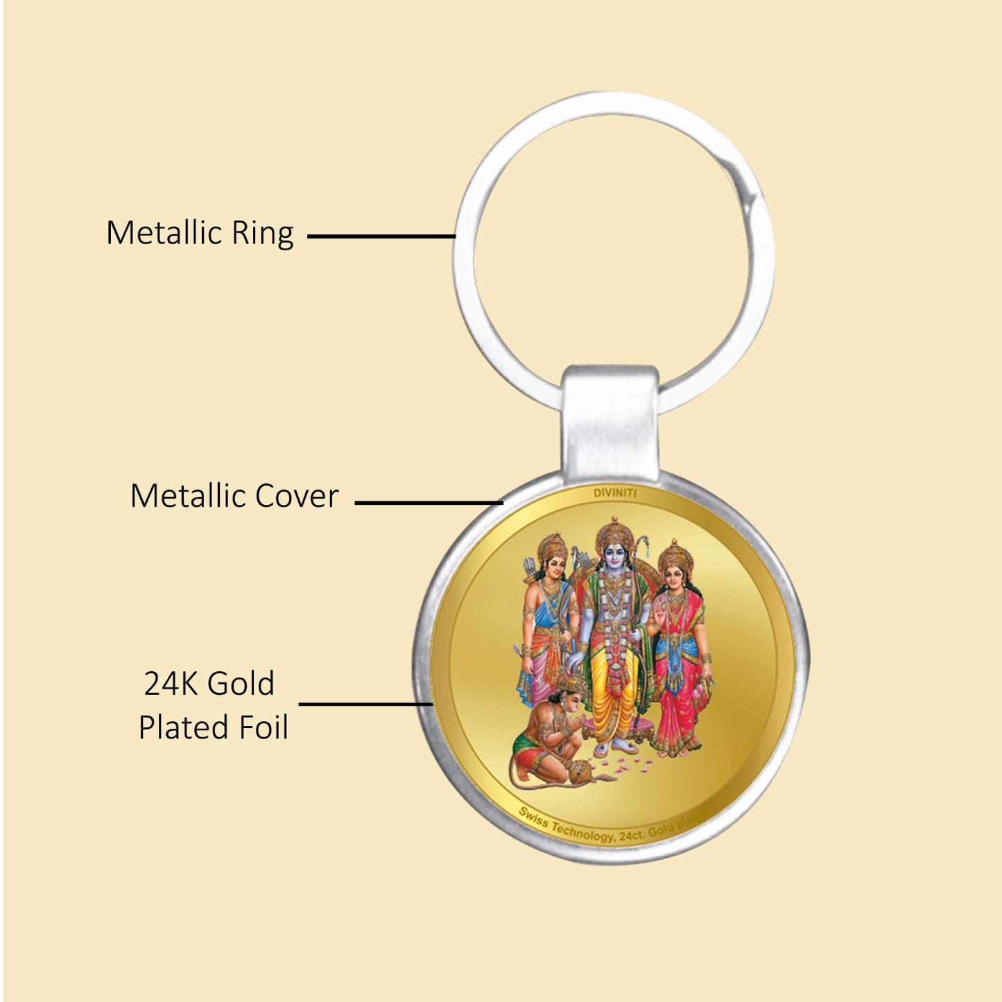 Diviniti 24K Gold Plated Ram Darbar Key Chain with Metallic Ring (7.5 CM X 4.0 CM)