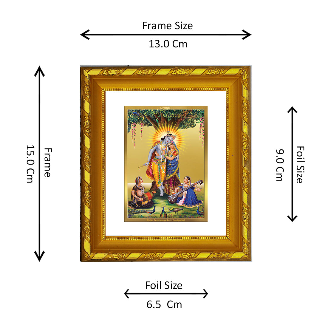 DIVINITI 24K Gold Plated Radha Krishna Photo Frame For Home Wall Decor, Puja Room, Gift (15.0 X 13.0 CM)