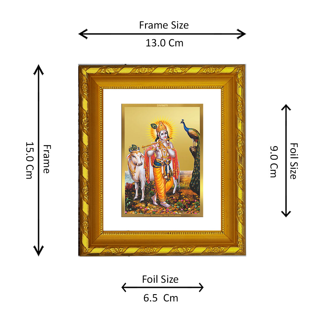 DIVINITI 24K Gold Plated Lord Krishna Wall Photo Frame For Home Decor, Festival Gift (15.0 X 13.0 CM)