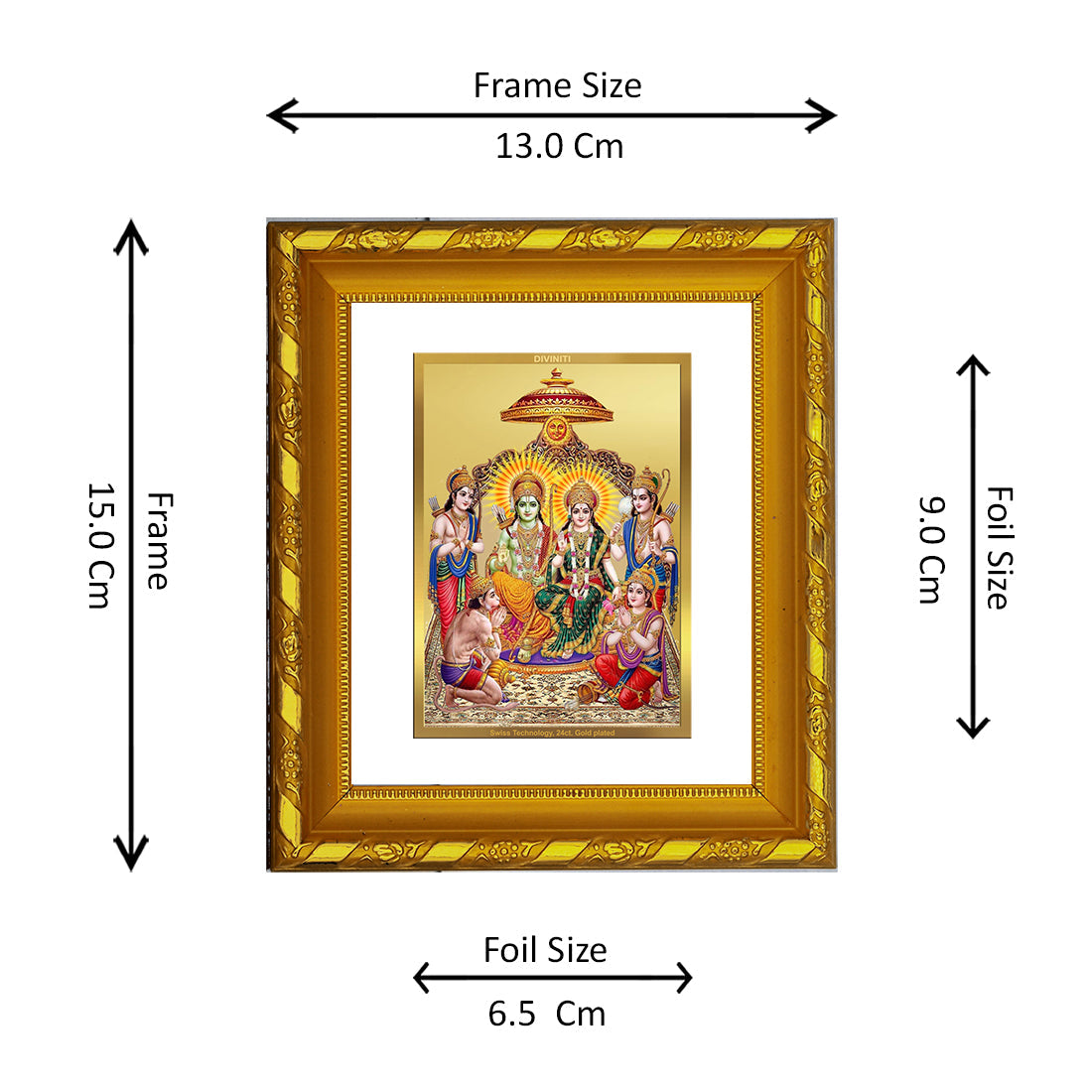 DIVINITI 24K Gold Plated Ram Darbar Photo Frame For Home Decor Showpiece, Diwali Gift (15.0 X 13.0 CM)