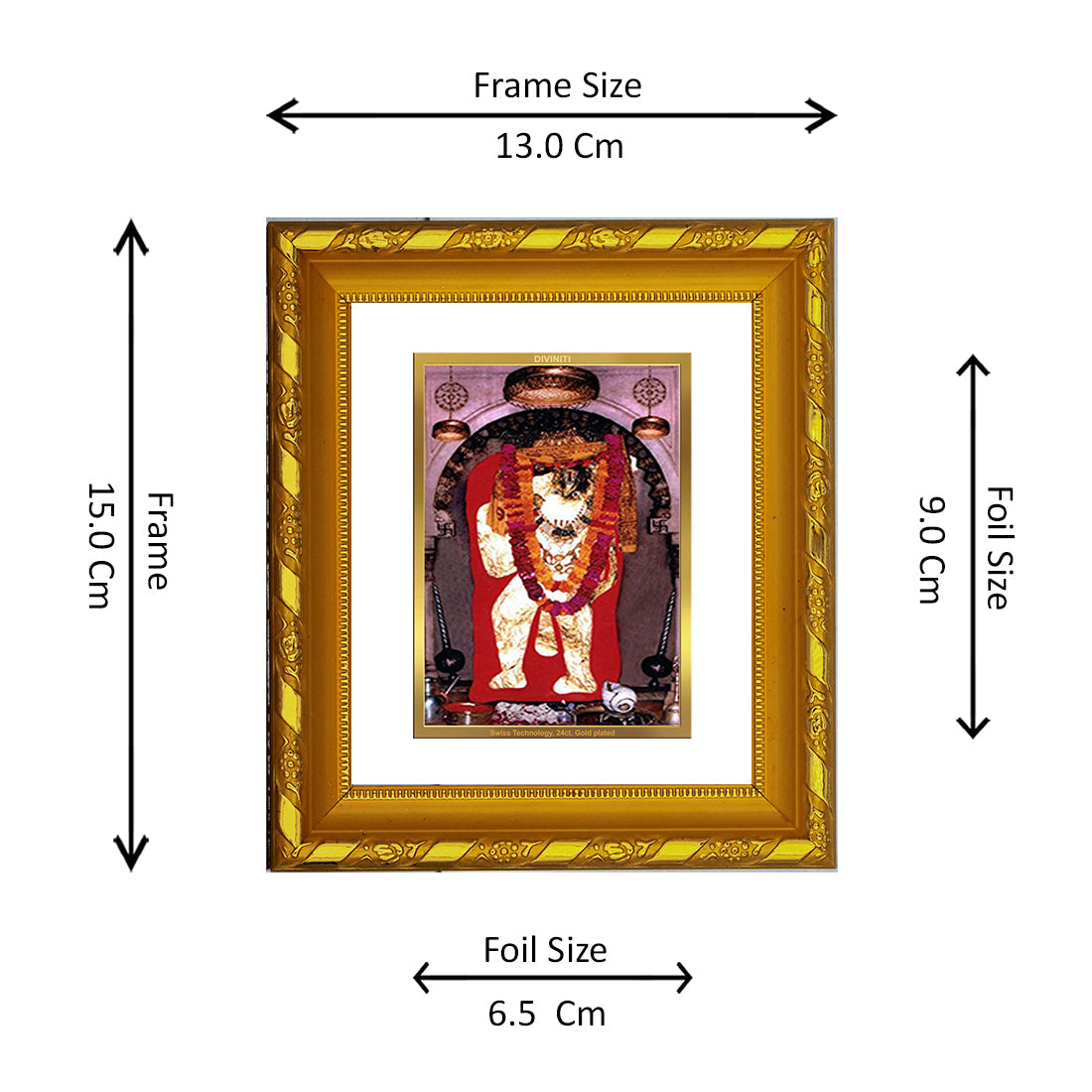 DIVINITI 24K Gold Plated Mahendipur Balaji Photo Frame For Home Decor, TableTop, Puja (15.0 X 13.0 CM)