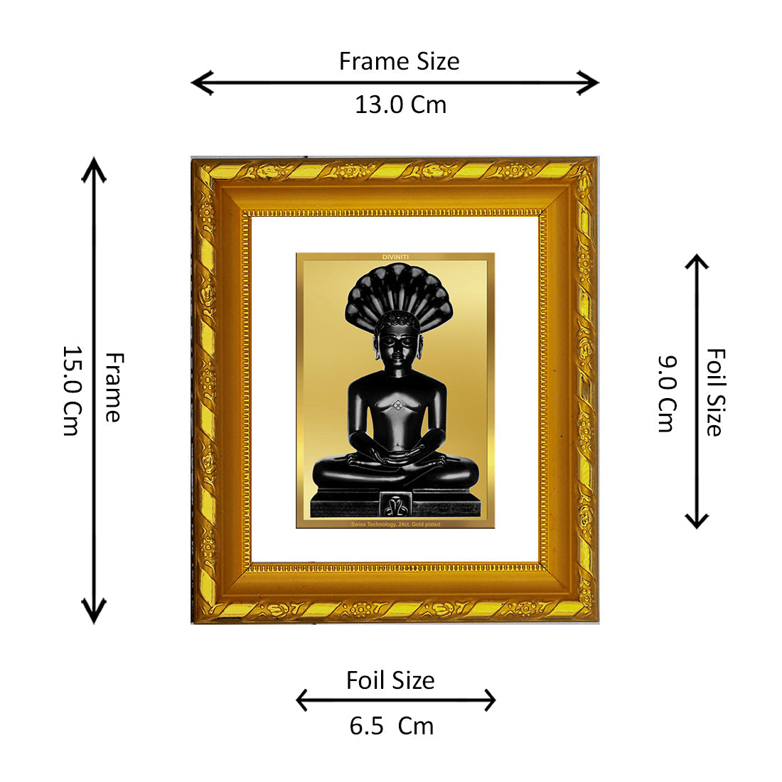 DIVINITI 24K Gold Plated Parshvanatha Religious Photo Frame For Home Wall Decor, Prayer (15.0 X 13.0 CM)