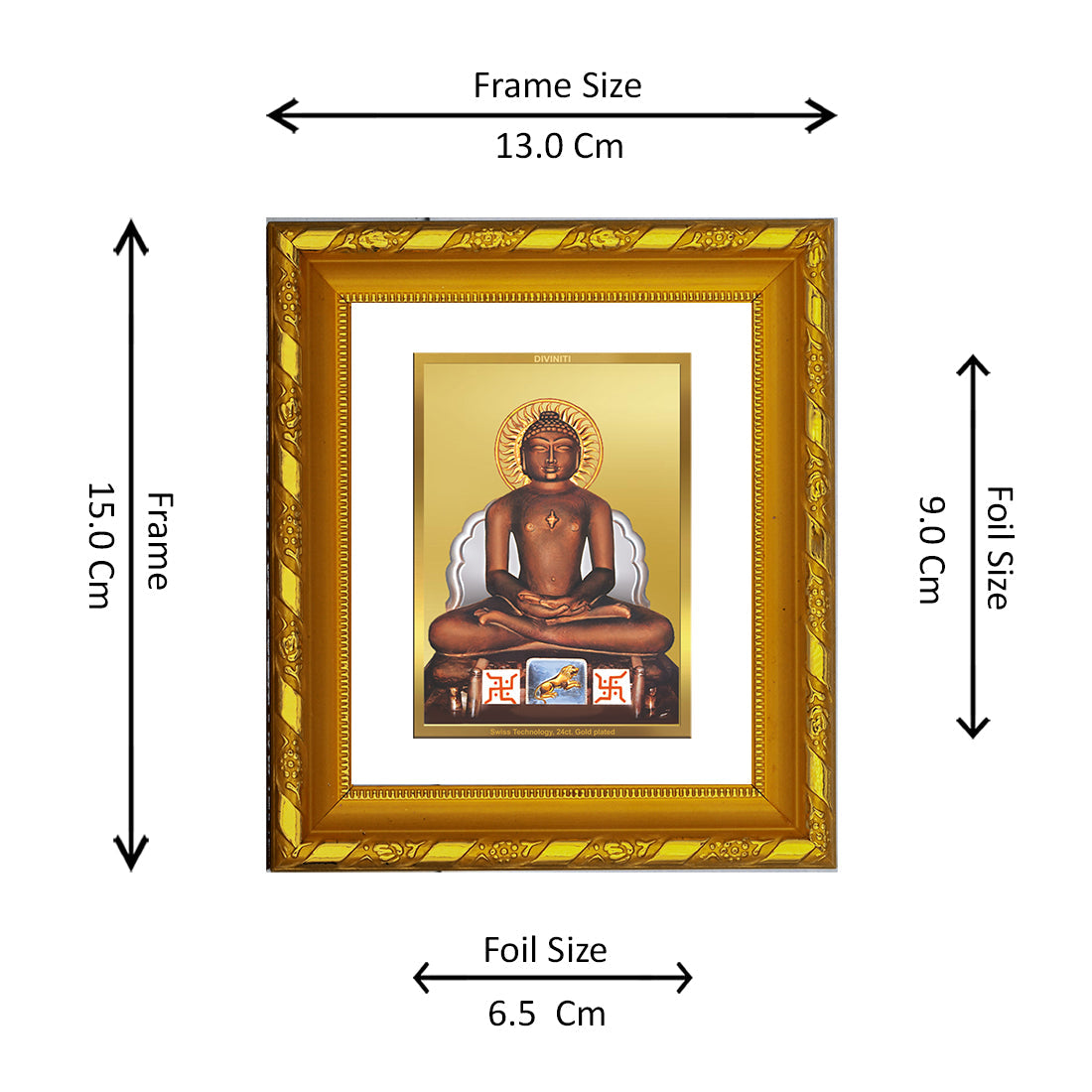 DIVINITI 24K Gold Plated Mahavira Religious Photo Frame For Home Wall Decor, Worship (15.0 X 13.0 CM)