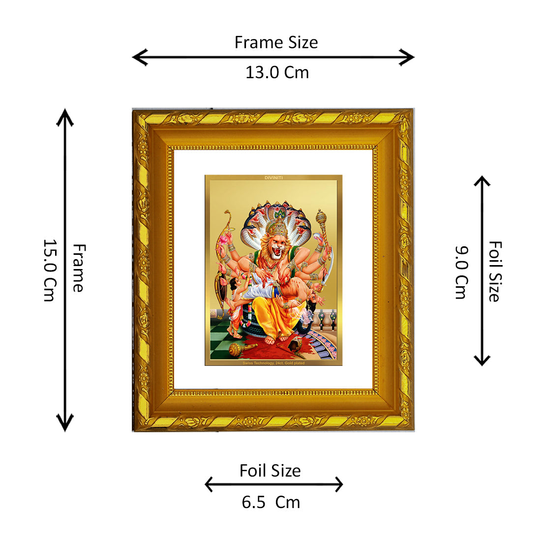 DIVINITI 24K Gold Plated Narsimha Wall Photo Frame For Home Decor, TableTop, Puja (15.0 X 13.0 CM)