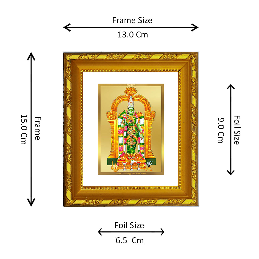 DIVINITI 24K Gold Plated Meenakshi Religious Photo Frame For Living Room, Worship (15.0 X 13.0 CM)