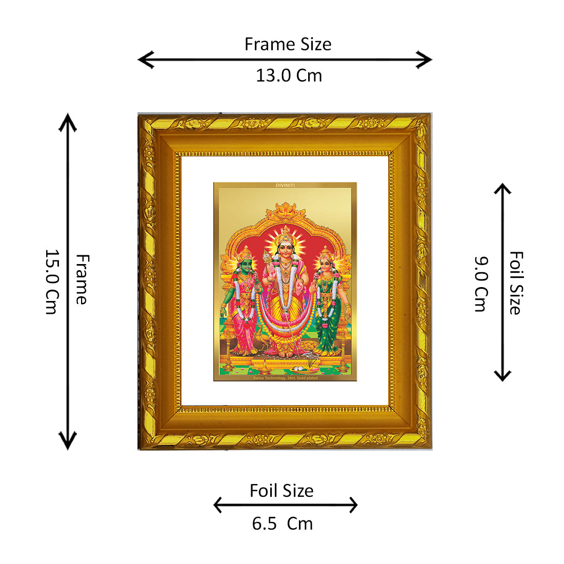 DIVINITI 24K Gold Plated Murugan Valli Wall Photo Frame For Home Decor, TableTop (15.0 X 13.0 CM)