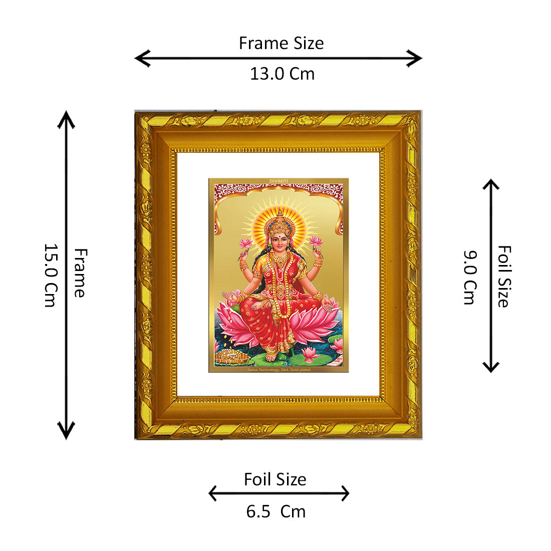 DIVINITI 24K Gold Plated Lakshmi Mata Photo Frame For Home Decor, Worship, Wealth (15.0 X 13.0 CM)