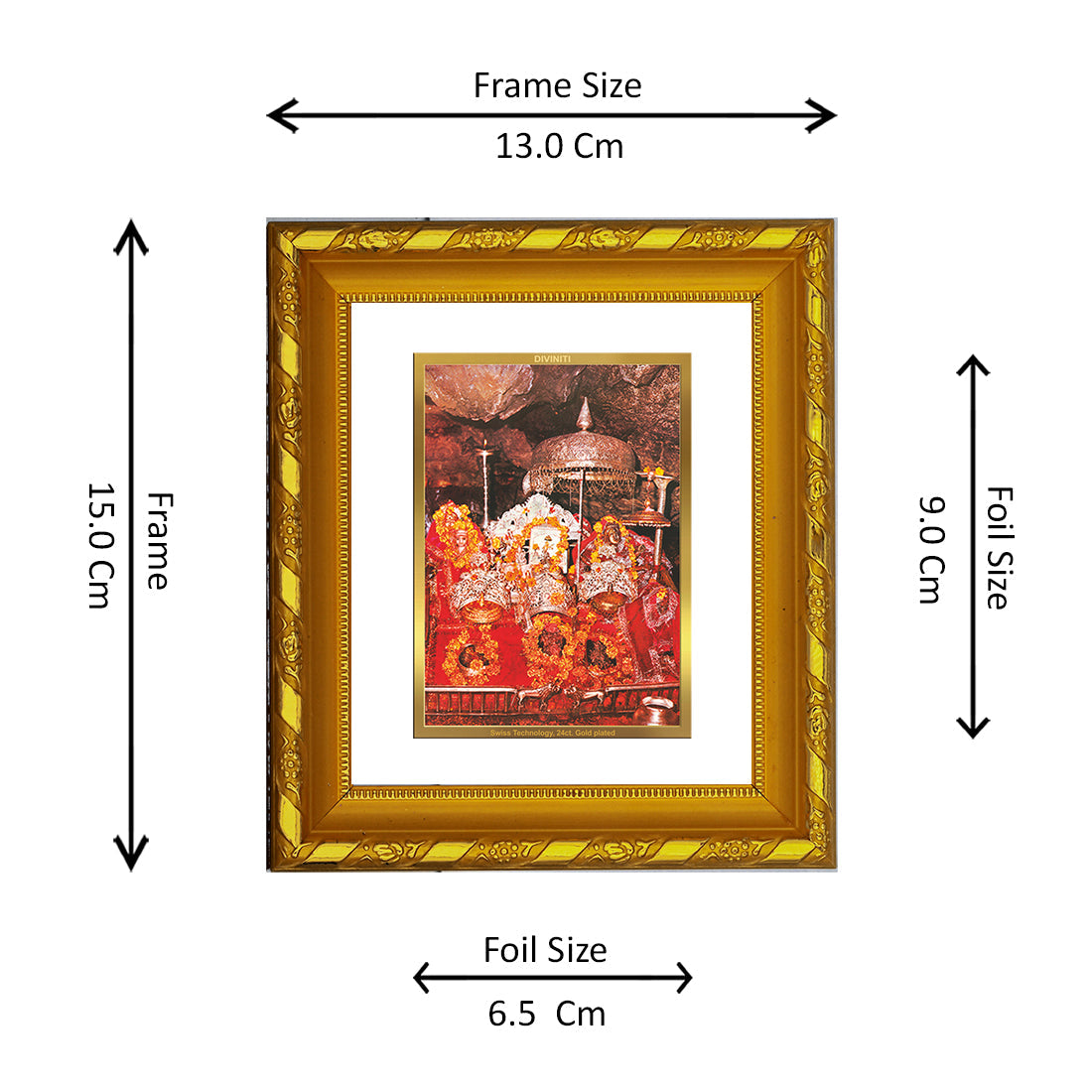 DIVINITI 24K Gold Plated Mata Ka Darbar Photo Frame For Home Wall Decor, Puja Room (15.0 X 13.0 CM)