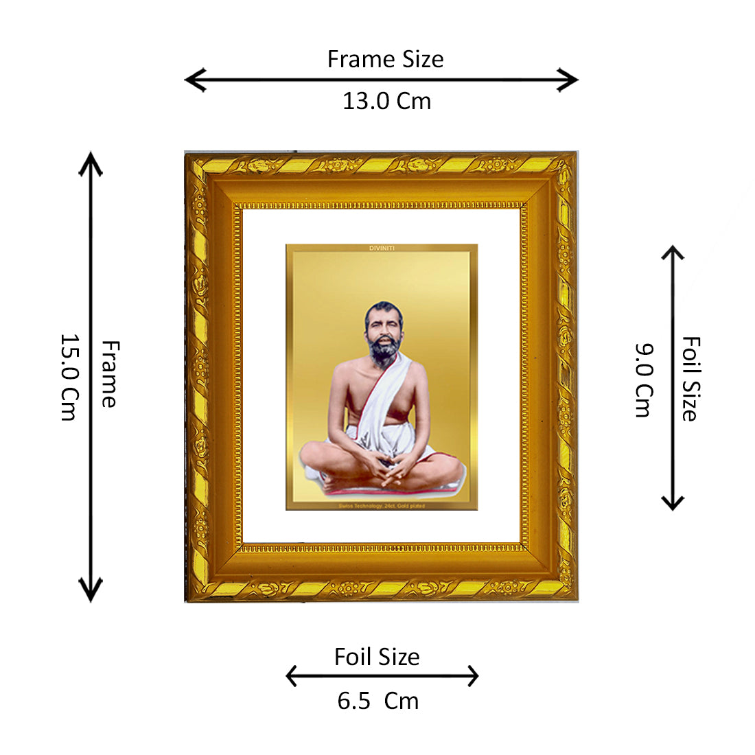 DIVINITI 24K Gold Plated Ram Krishna Spiritual Photo Frame For Home Wall Decor, TableTop (15.0 X 13.0 CM)