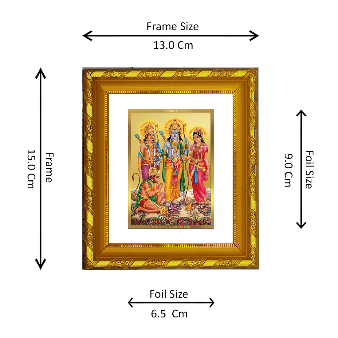 DIVINITI 24K Gold Plated Ram Darbar Photo Frame For Home Wall Decor, Festival Puja (15.0 X 13.0 CM)