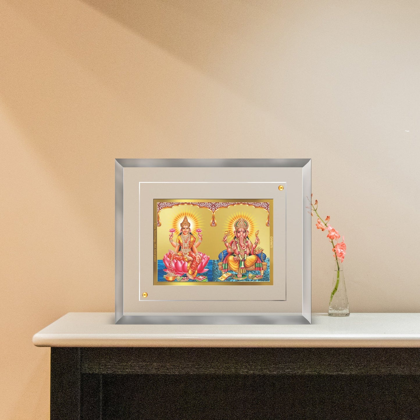 Diviniti 24K Gold Plated Lakshmi Ganesha Customized Photo Frame For Wedding Gift