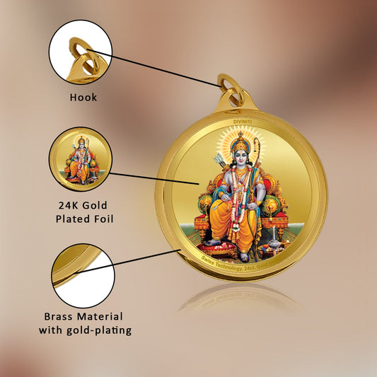 Diviniti 24K Gold Plated Ram Ji & Jai Shri Ram 18MM Double Sided Pendant For Men, Women & Kids