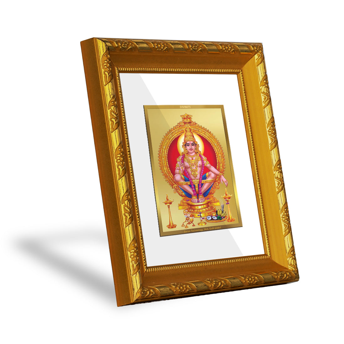 DIVINITI 24K Gold Plated Ayyappan Photo Frame For Home Wall Decor, Puja Room, Gift (15.0 X 13.0 CM)