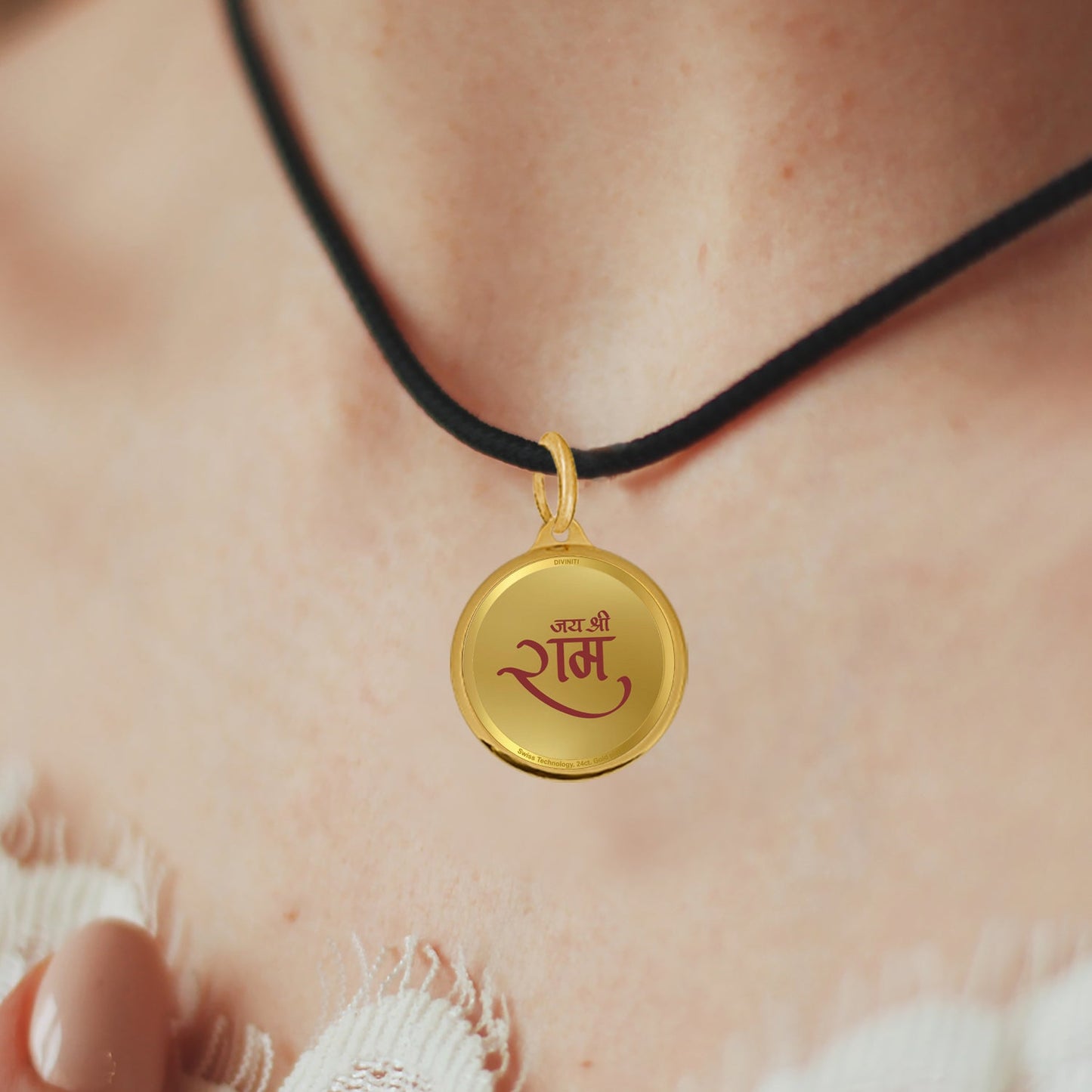 Diviniti 24K Gold Plated Ram Ji & Jai Shri Ram 22MM Double Sided Pendant For Men, Women & Kids