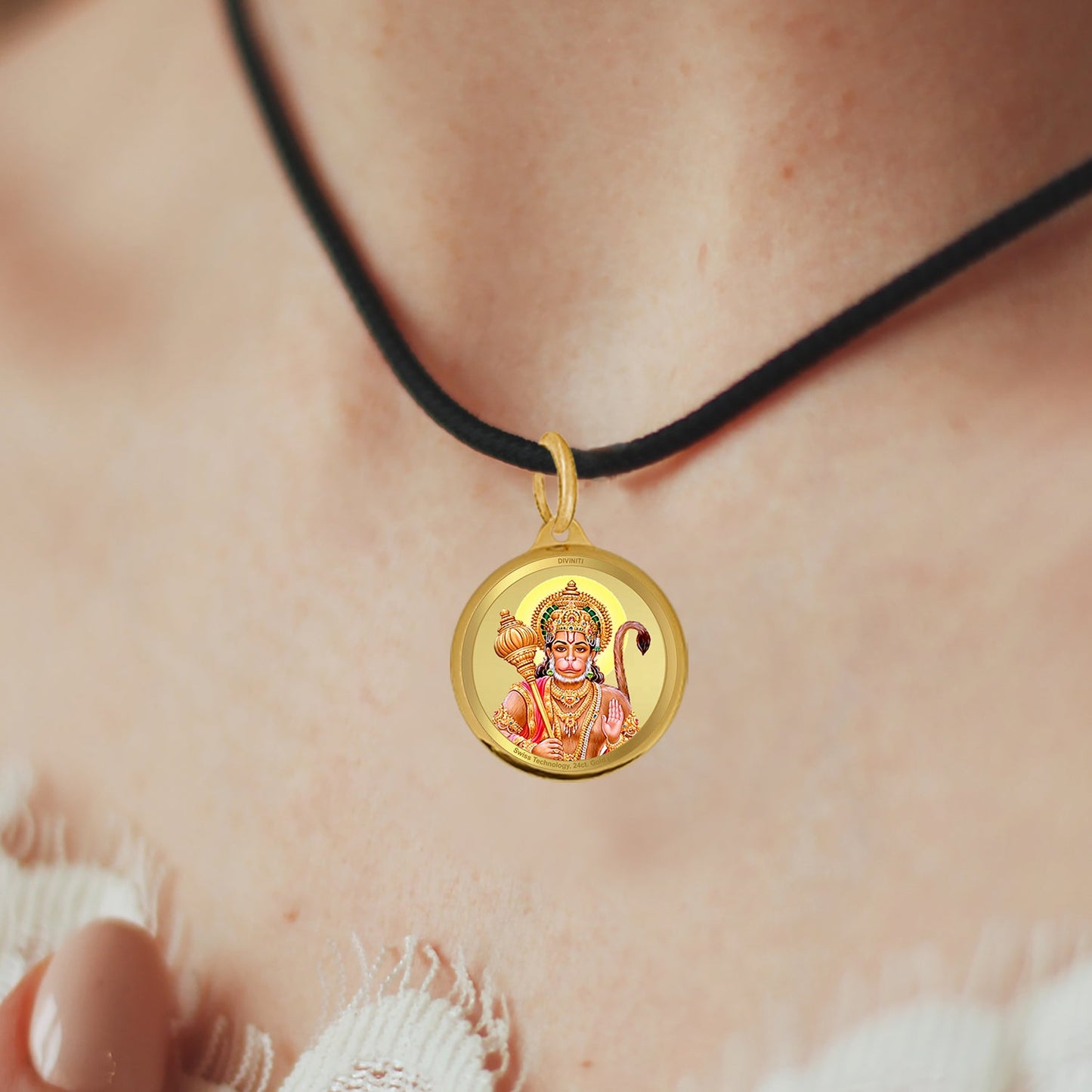 Diviniti 24K Gold Plated Ram Sita & Hanuman Ji 18MM Double Sided Pendant For Men, Women & Kids