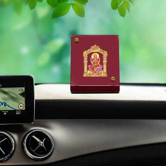 Diviniti 24K Gold Plated Lakshmi Mata Frame For Car Dashboard, Puja, Gift & Prosperity (5.5 x 6.5 CM)