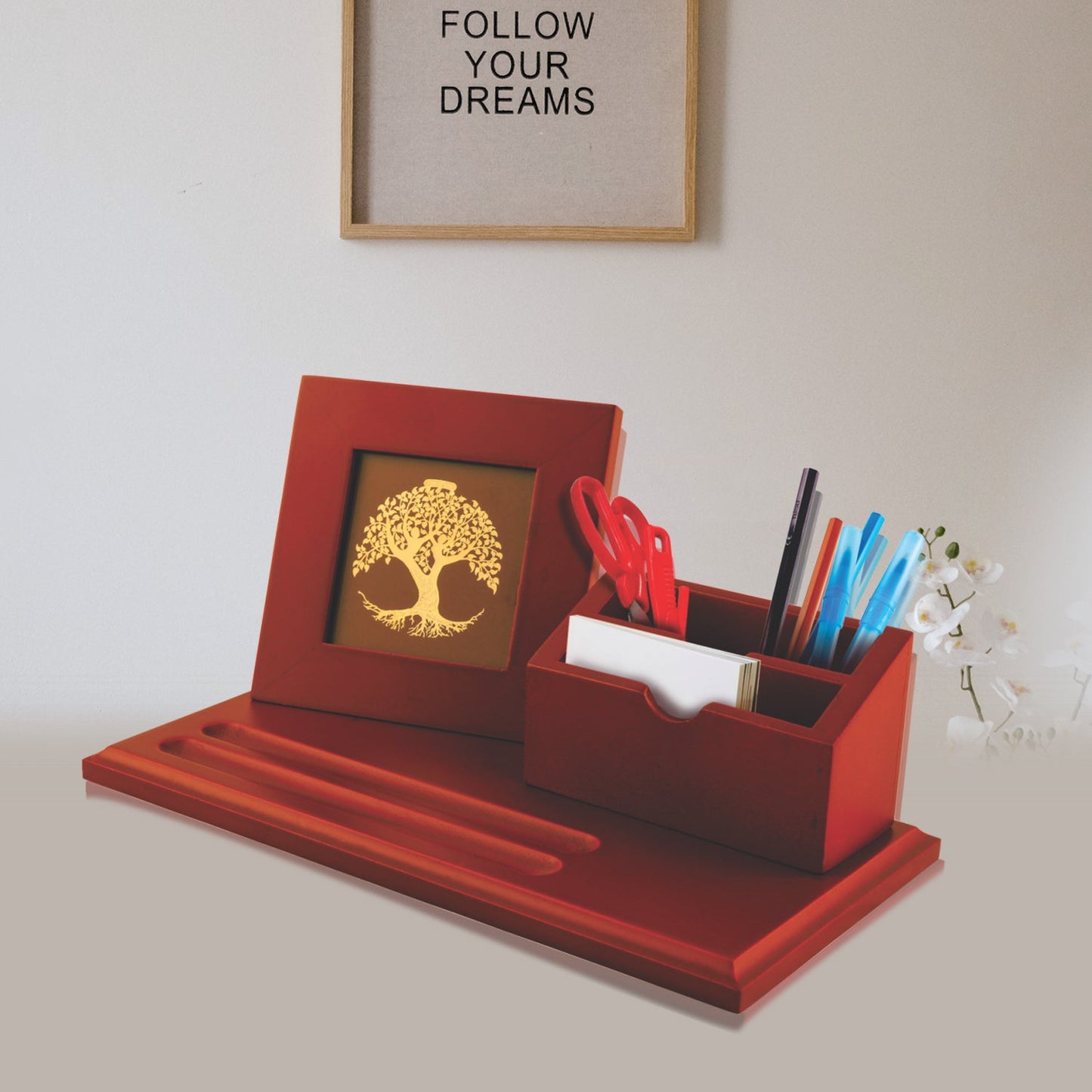 Diviniti Customized Pen Holder with 24K Gold Plated Tree of Life Frame For University (12 x 26 CM)