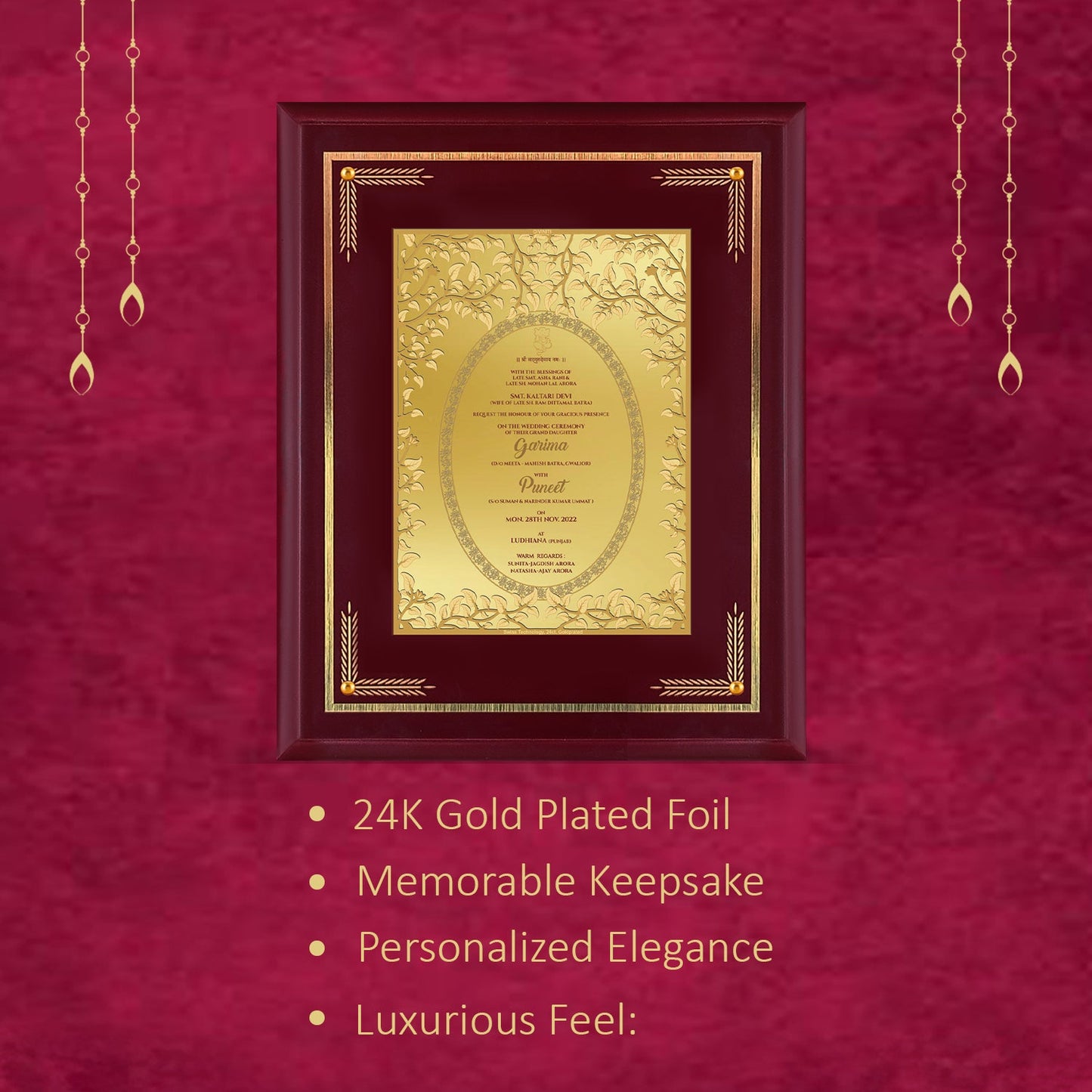 Diviniti Customized Designer Wedding Card on 24K Gold Plated Foil For Marriage Invitation