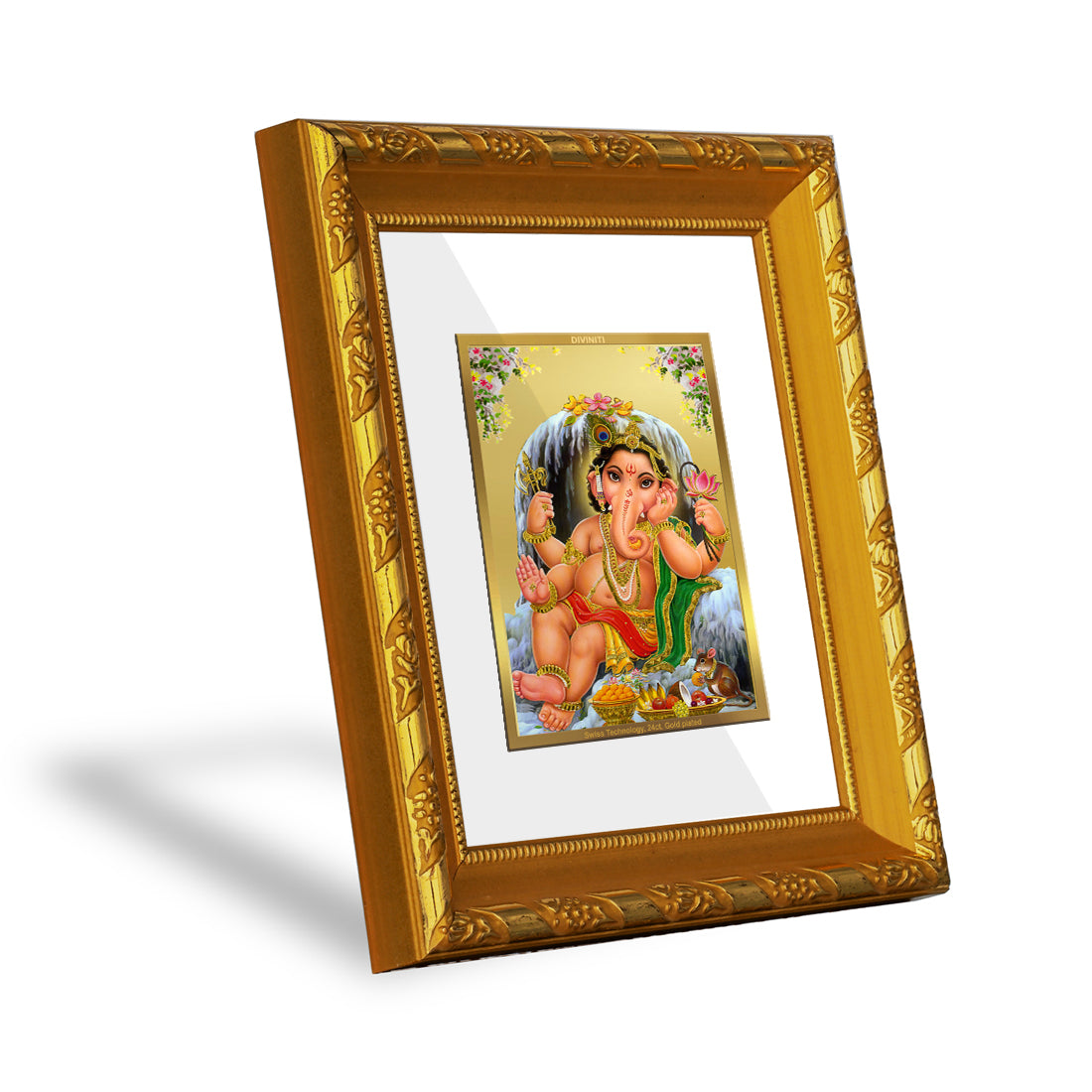 DIVINITI 24K Gold Plated Bal Ganesha Photo Frame For Home Wall Decor, Festival Gift (15.0 X 13.0 CM)