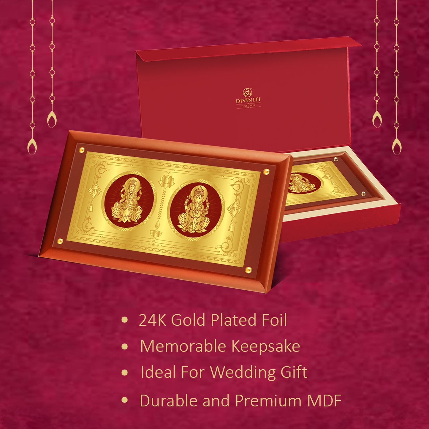 Diviniti Customized Memento With Laxmi Ganesha Printed on 24K Gold Plated Foil For Wedding Gift