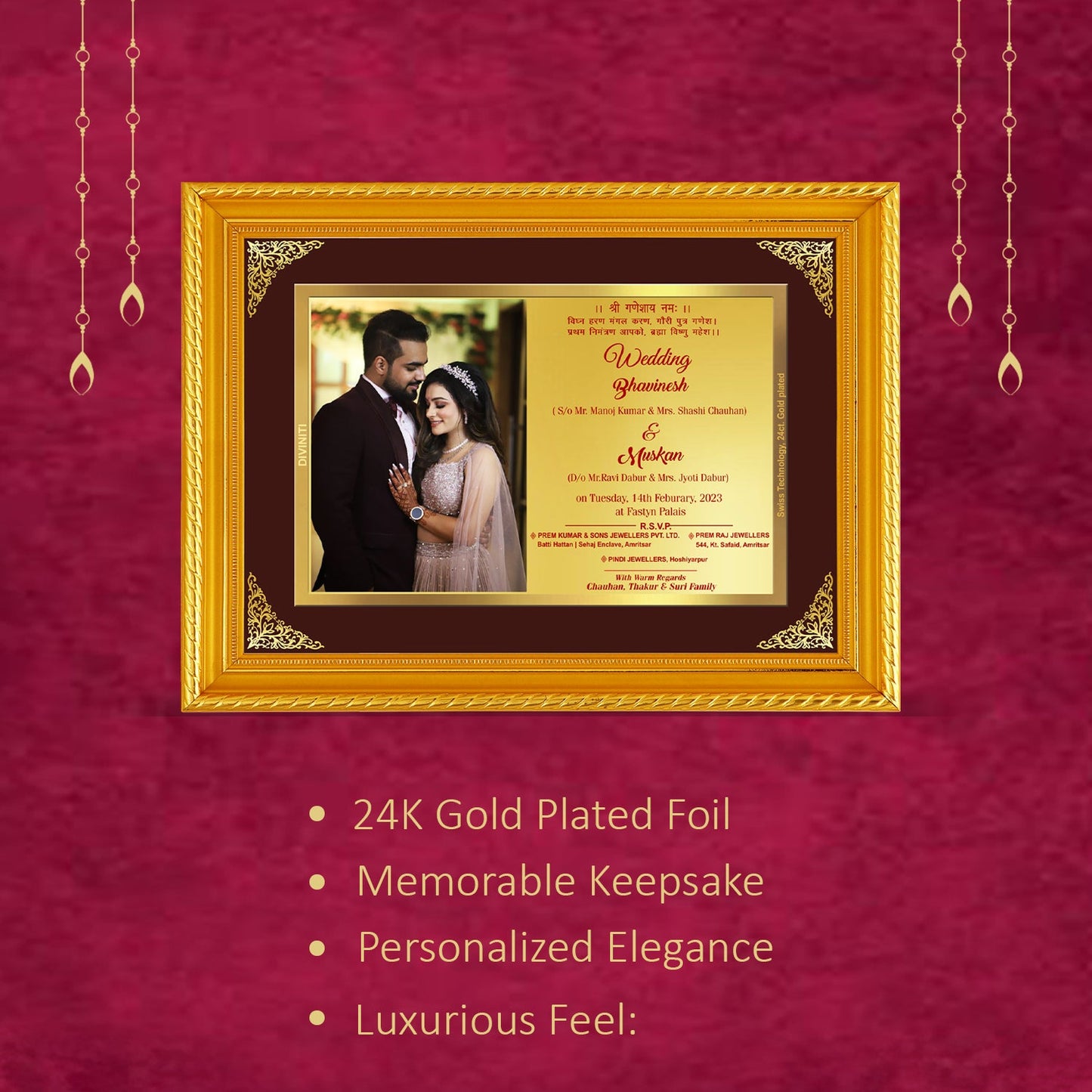 Diviniti Customized Designer Wedding Card on 24K Gold Plated Foil For Marriage Invitation