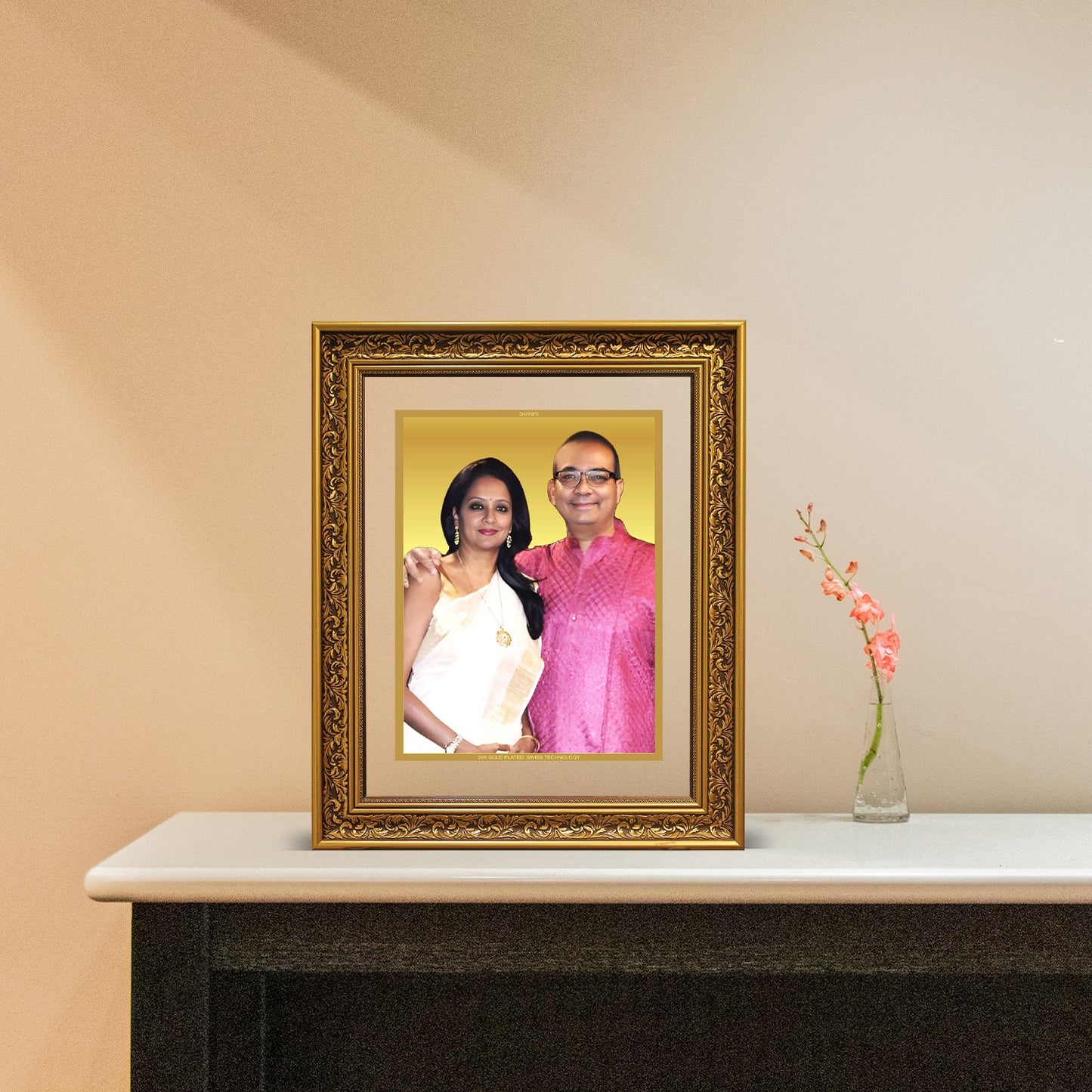 Diviniti Photo Frame With Customized Photo Printed on 24K Gold Plated Foil| Personalized Gift for Birthday, Marriage Anniversary & Celebration With Loved Ones| DG 93 Size 5