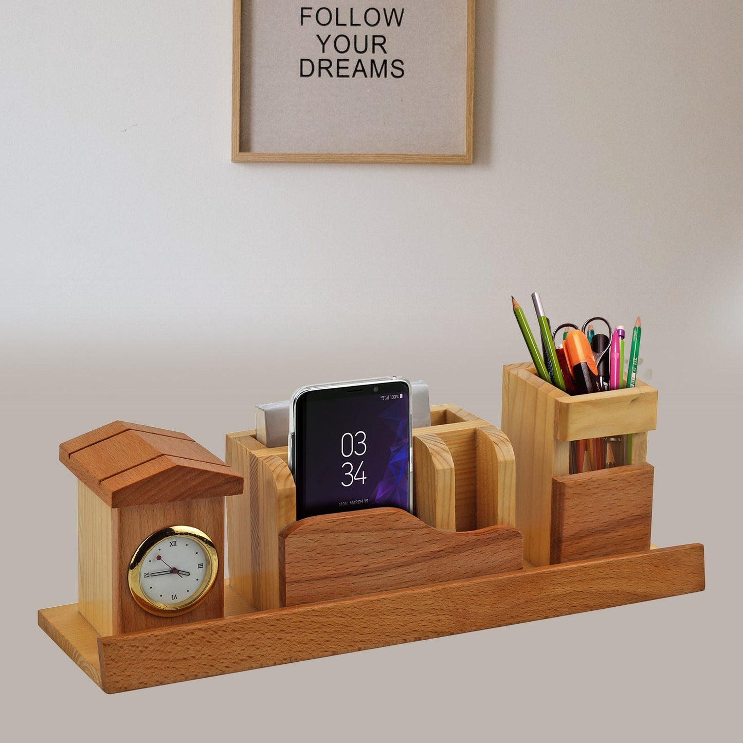 Customized MDF Pen Holder with Round Watch For Corporate Gifting