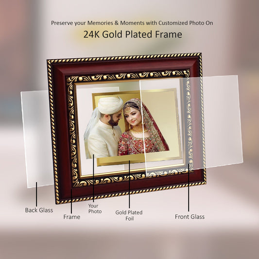 Diviniti Photo Frame With Customized Photo Printed on 24K Gold Plated Foil| Personalized Gift for Birthday, Marriage Anniversary & Celebration With Loved Ones|DG 105 S1