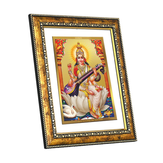 DIVINITI Saraswati Gold Plated Wall Photo Frame, Table Decor| DG Frame 113 Size 2.5 and 24K Gold Plated Foil (29 CM X 23.7 CM)