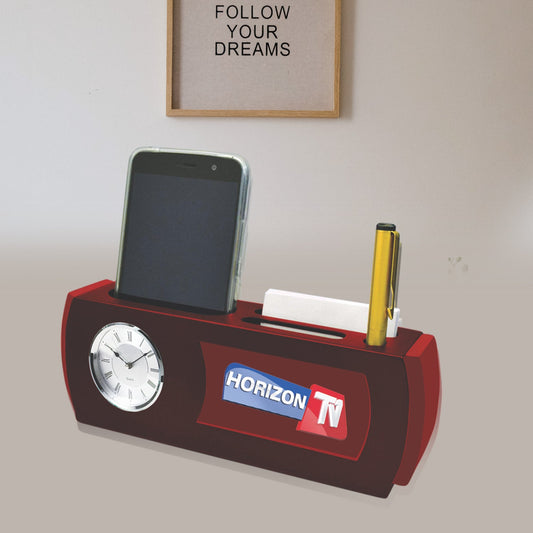 Customized MDF Pen Holder with Round Watch For Corporate Gifting